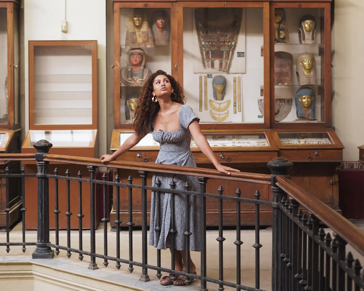 Leyna Bloom at the Egyptian museum in Cairo with iEgypt tours & travels