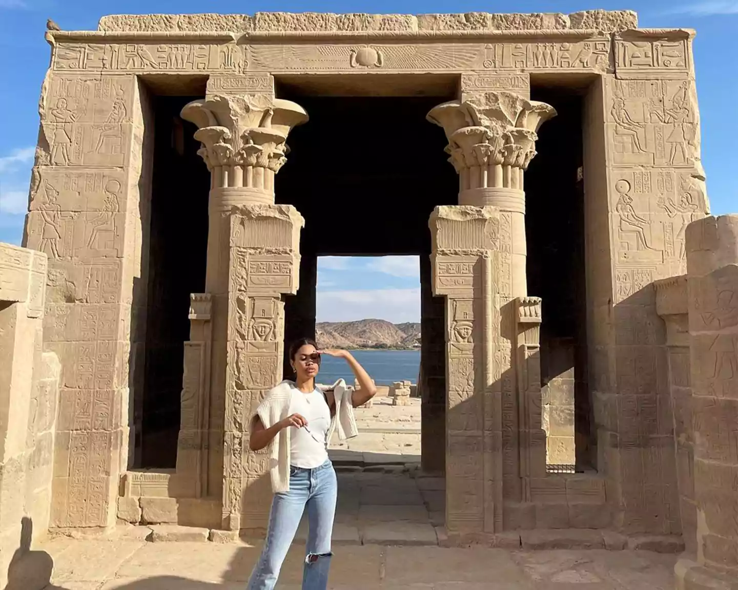 leyna bloom the famous shemale actress at Philae temple with iEgypt tours and travels