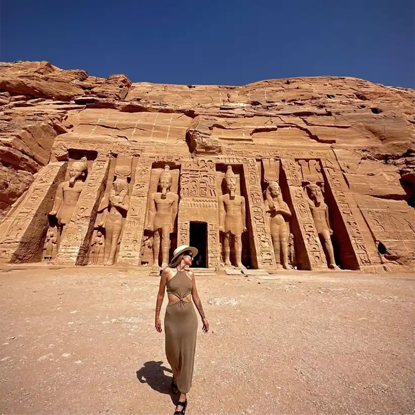 Abu simbel with a model in Egypt