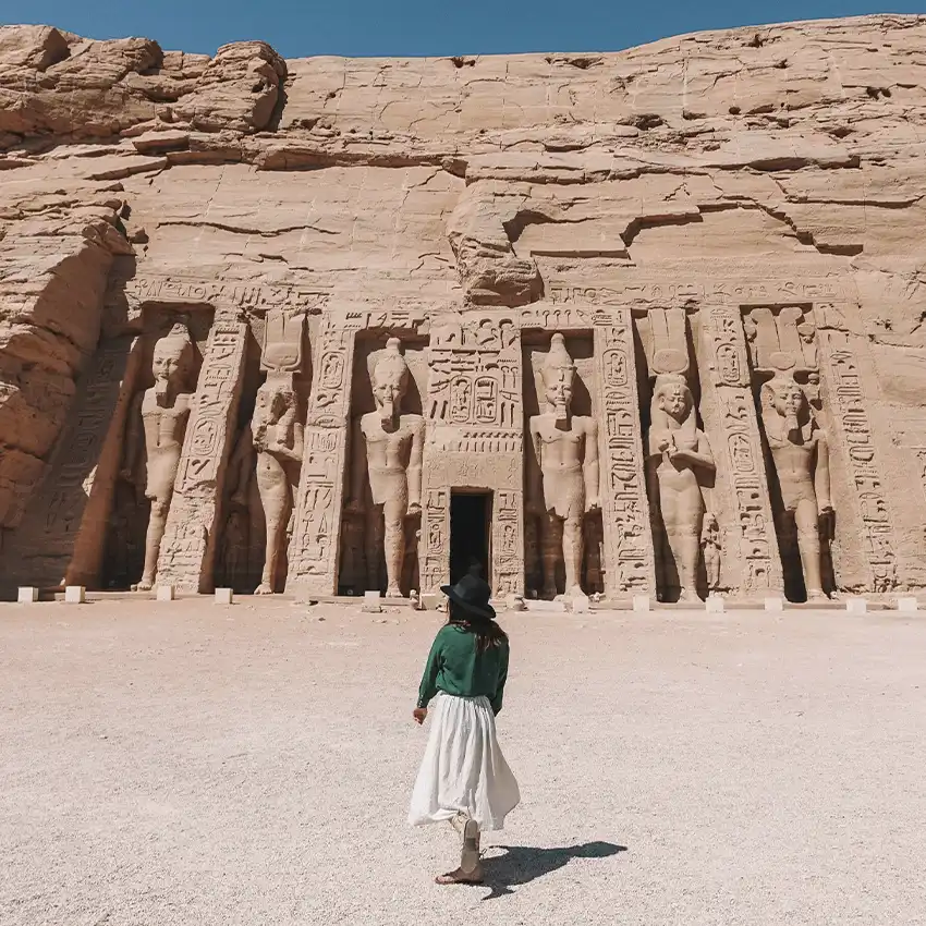 Abu simbel with a model in Egypt