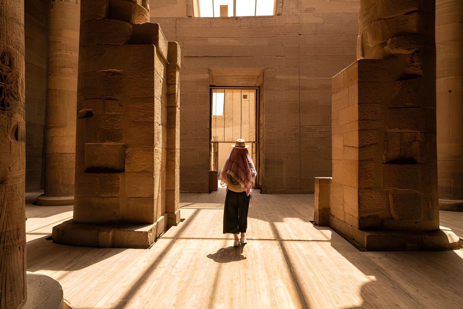 Traveler exploring ancient temple in Egypt, discovering real experiences beyond travel myths