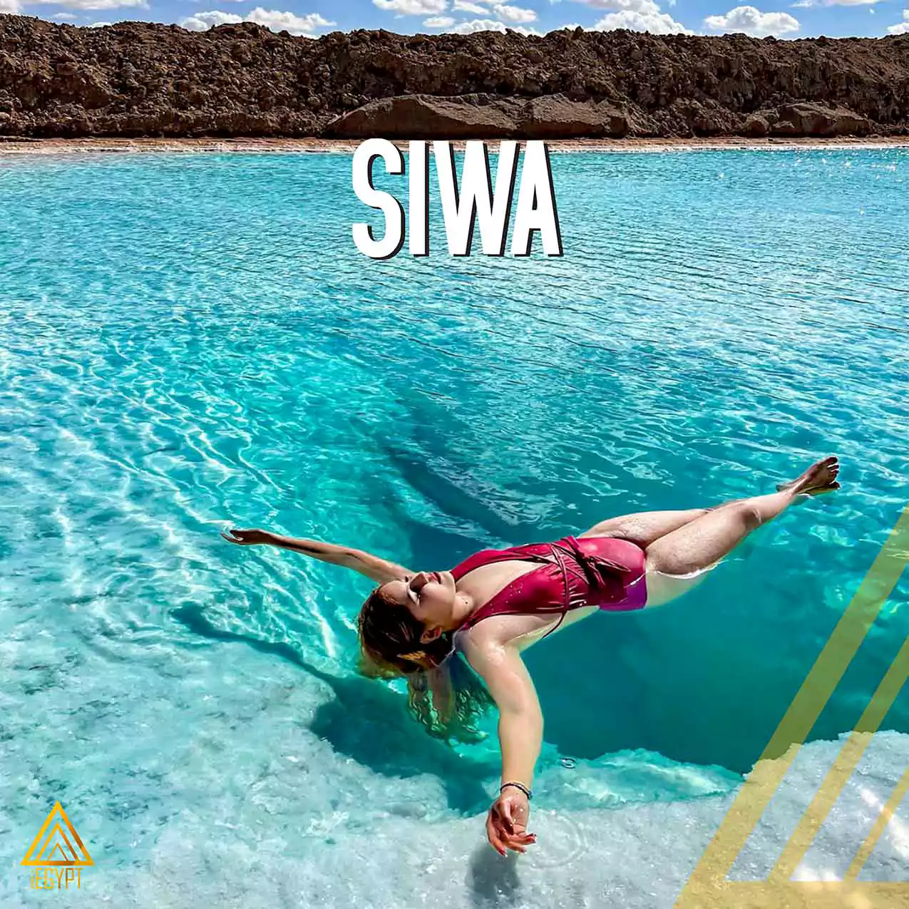 Woman floating in Siwa Oasis Salt lakes with iEgypt tours & travels