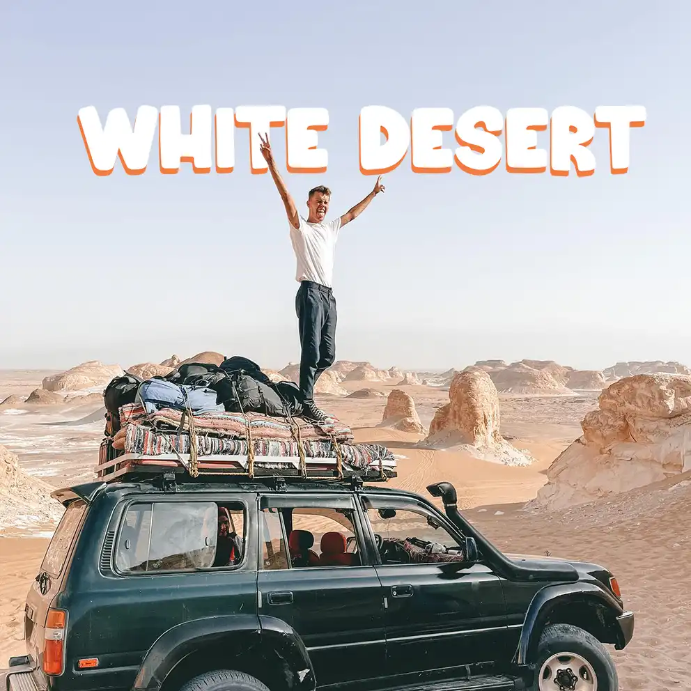 Jay Palfrey doing safari at the white desert with iEgypt tours and travels