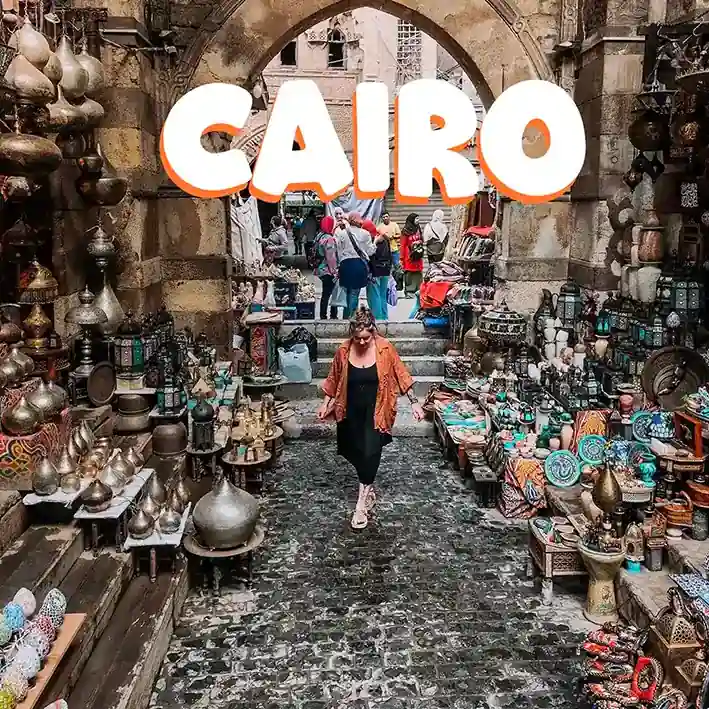 Lady standing in Khan elkhalili and booked day tour with iEgypt tours and travels